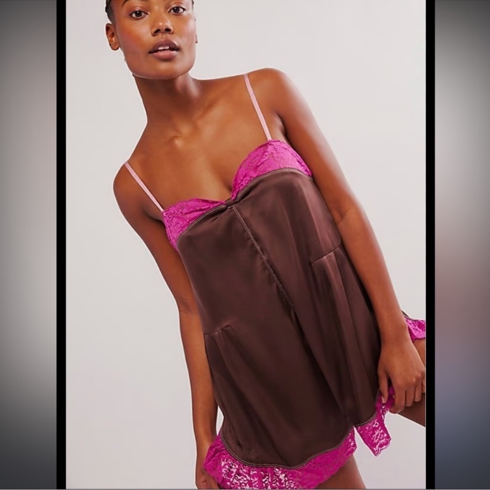 NWOT Intimately Free People First Date Romper XS brown and pink
